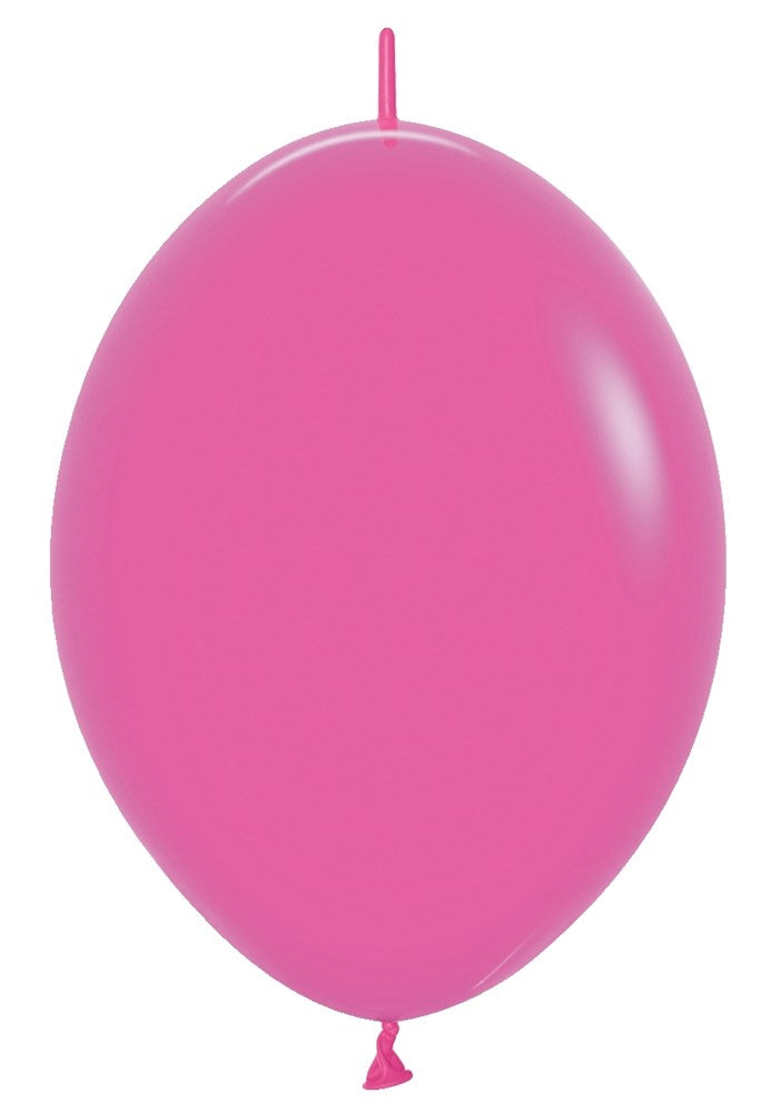 Bright fuchsia 6-inch oval latex balloon with a tied end and smooth surface.