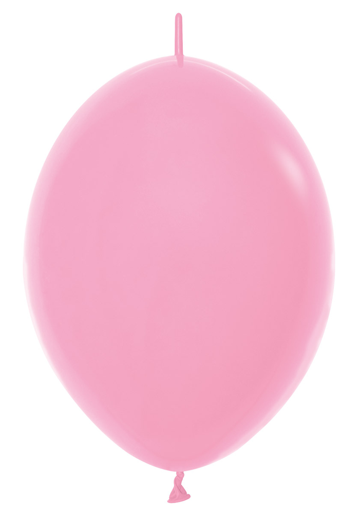 Glossy bubble gum pink latex balloon, 6-inch oval shape with tied end and inflation knot.