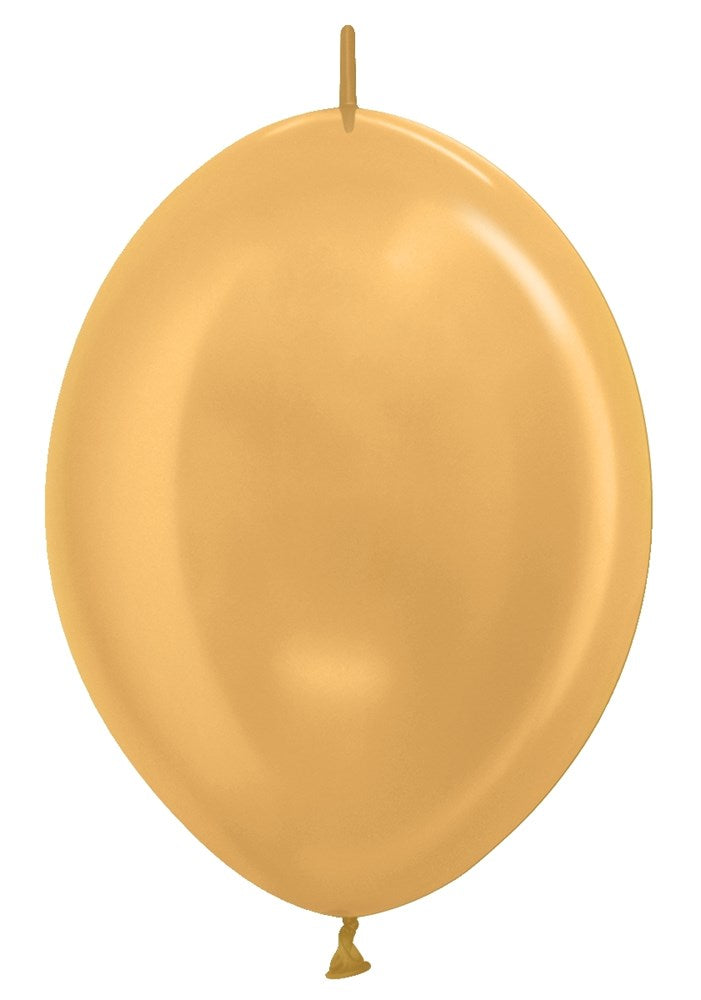 Metallic gold 6-inch latex balloon with a smooth surface and tied end.
