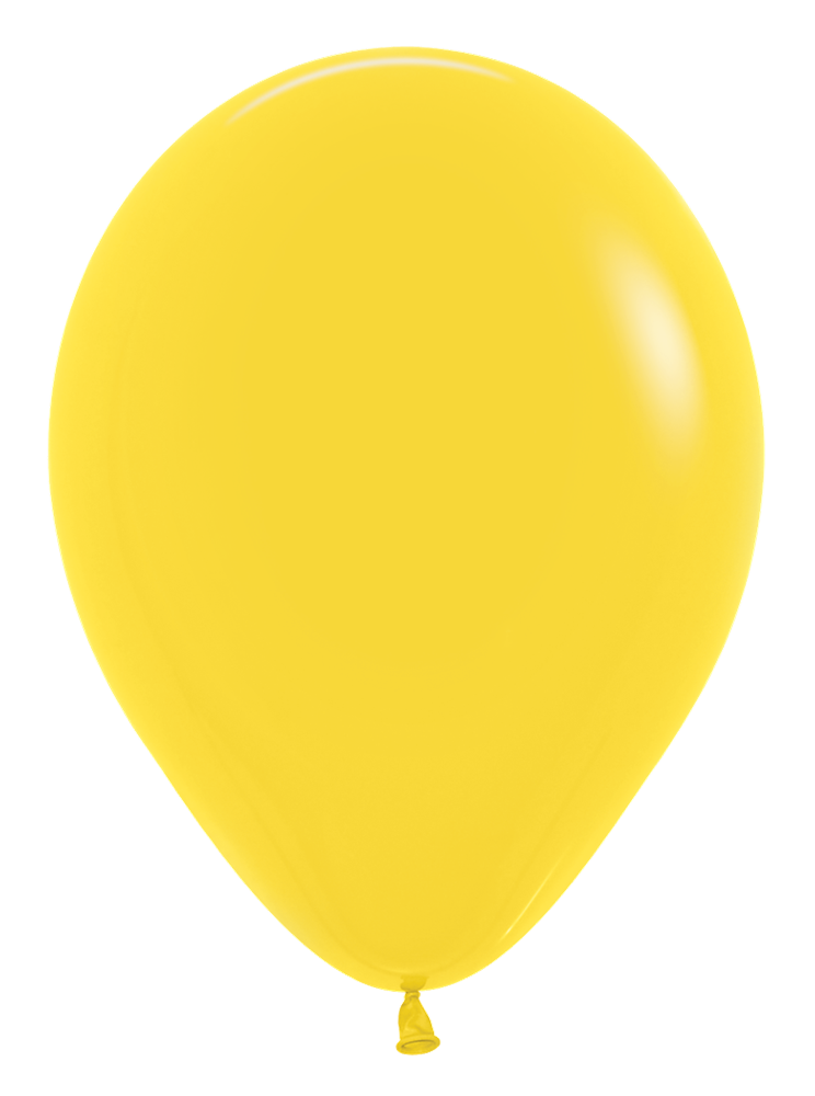 Bright yellow 18-inch latex balloon with smooth, glossy surface and teardrop shape.