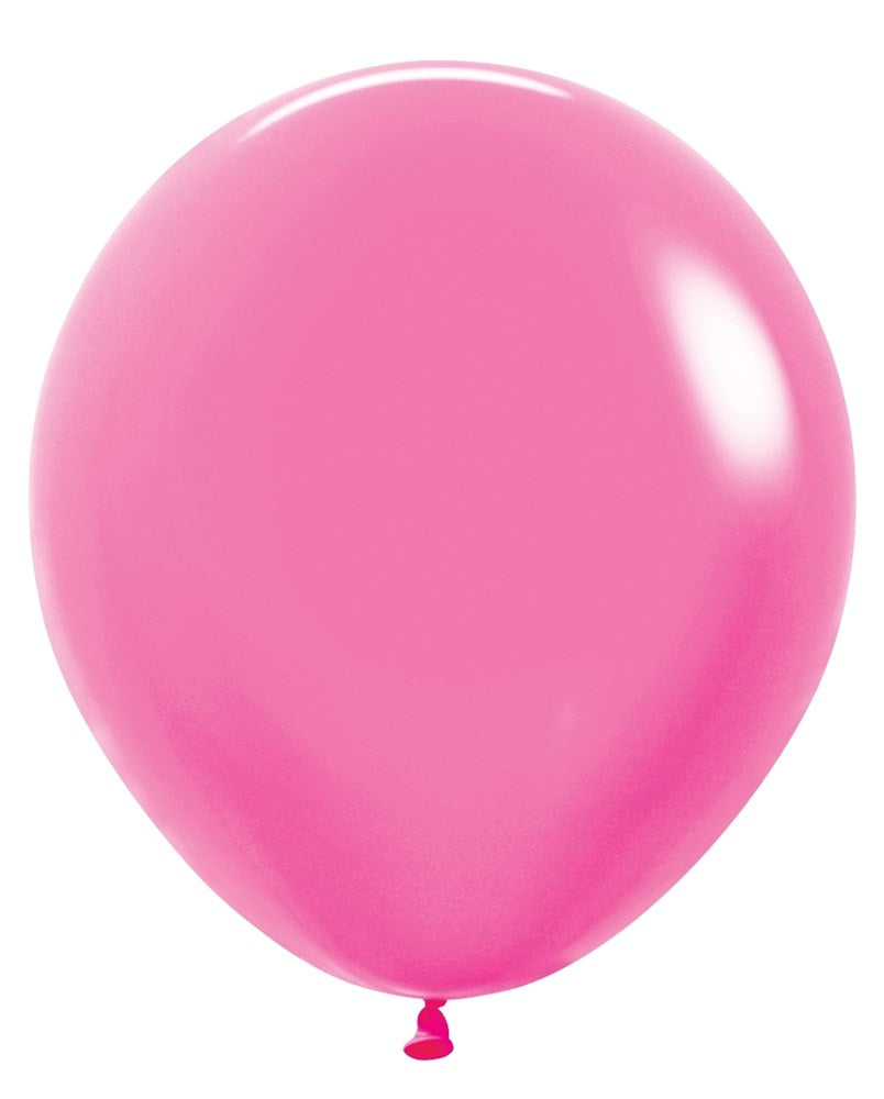 Bright neon magenta latex balloon, 18 inches, smooth shiny surface.