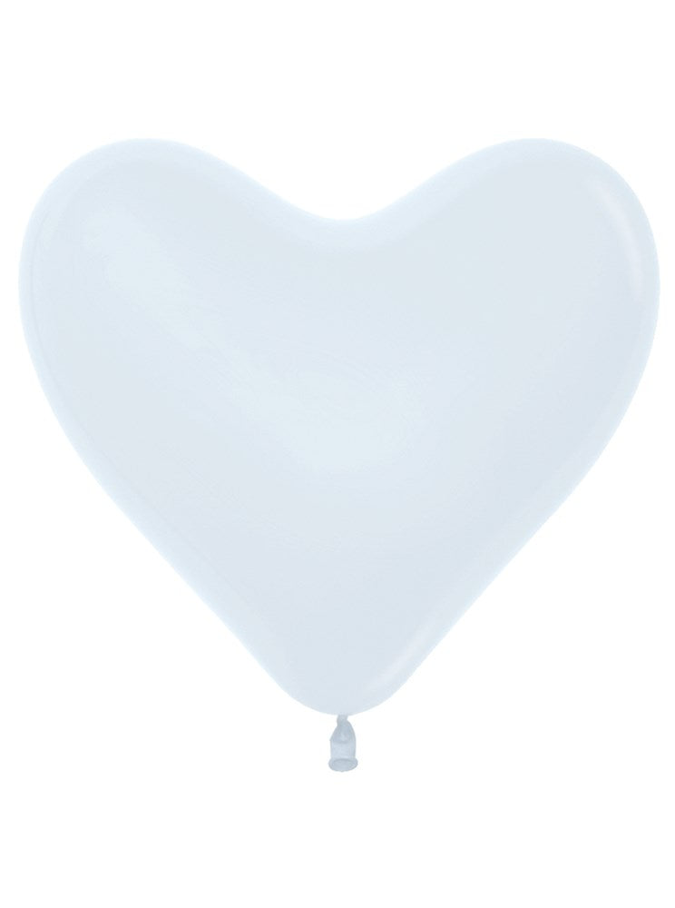 White heart-shaped latex balloon with a smooth, glossy surface and tied end.