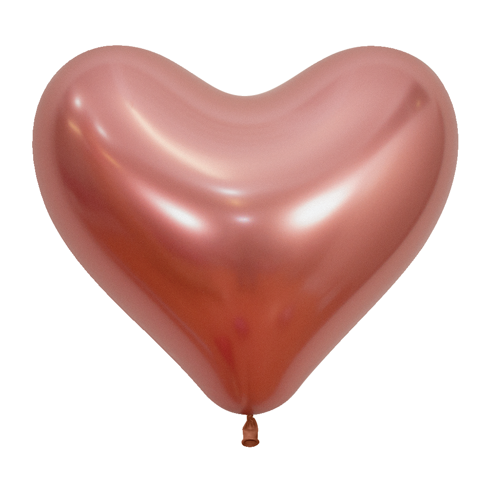 Shiny rose gold heart-shaped latex balloon with a smooth reflective surface.