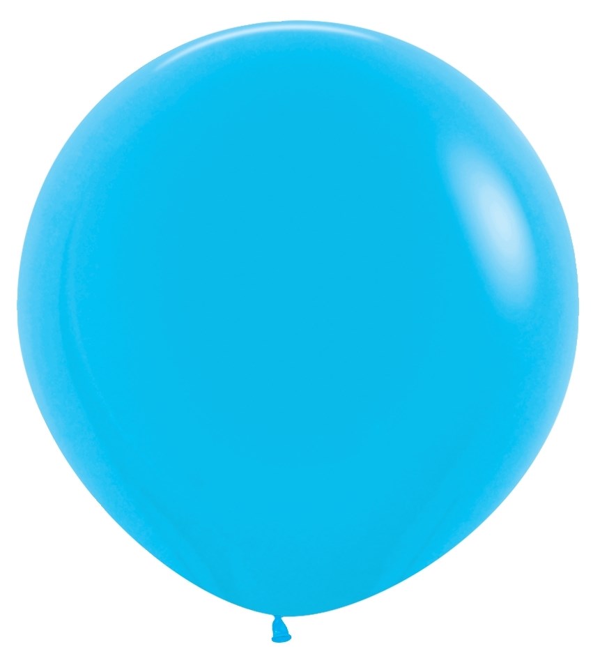 Bright blue round latex balloon inflated to smooth, glossy finish.