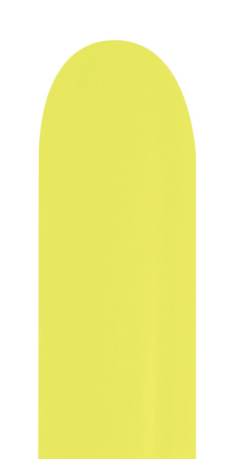 Bright neon yellow 260-size latex balloon, long and slender shape, uninflated.