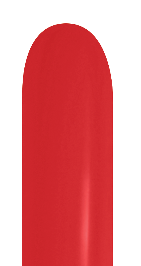 Glossy metallic red latex balloon in a long, narrow 260 shape.