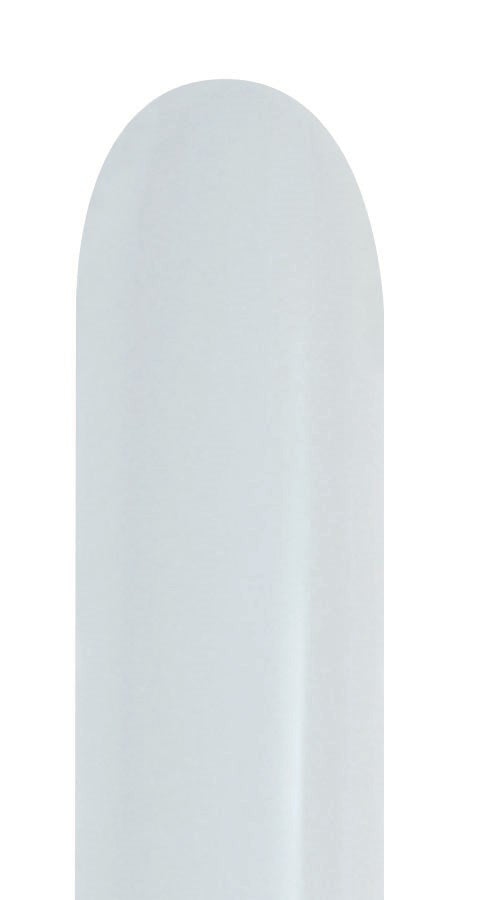 White elongated latex balloon nozzle-up, smooth surface, slender shape, 260 size.