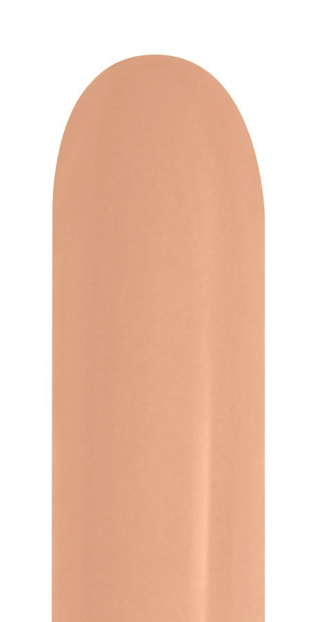 Matte peach blush latex balloon with a smooth surface and elongated oval shape.