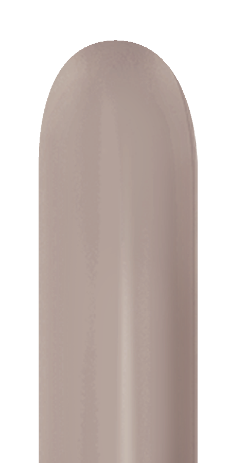 Pearl greige 260 Sempertex latex balloon, long and cylindrical, smooth surface.
