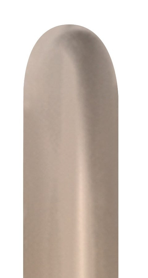 Single elongated champagne-colored latex balloon with a smooth, glossy finish.