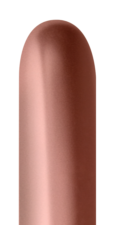 Glossy rose gold latex balloon in an elongated 260 shape with a smooth reflective surface.