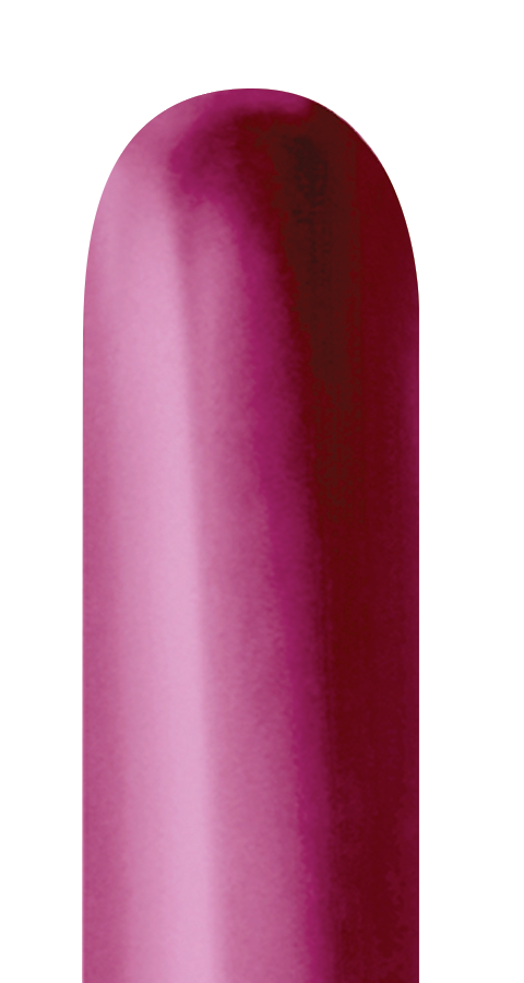 Long, slender reflex fuchsia latex balloon with a glossy finish.