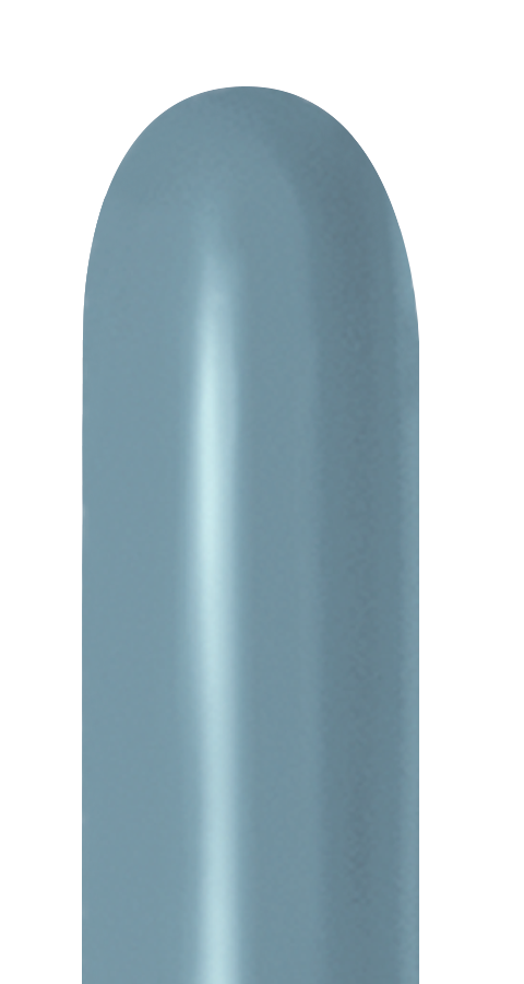 Smooth pastel dusk blue latex balloon with an elongated oval shape, uninflated.