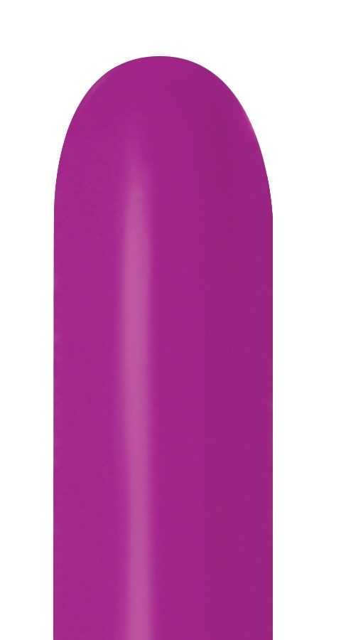 Single elongated purple orchid latex balloon, smooth surface, uninflated 260 Sempertex style.