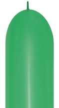Glossy green latex balloon with elongated oval shape and tied neck.