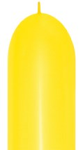 Bright yellow elongated latex balloon with a rounded tip and uninflated neck.
