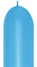 Long, slender blue latex balloon with a rounded, closed end and a small tied nub at the top.