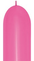 Bright fuchsia elongated latex balloon with a smooth surface and tied tip.