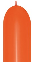 Bright orange elongated latex balloon with a narrow nozzle tip.