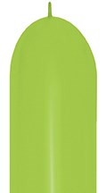 Neon green elongated latex balloon with rounded tip and tied end.