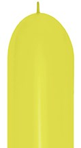 Neon yellow long latex balloon with a rounded tip and tied end.