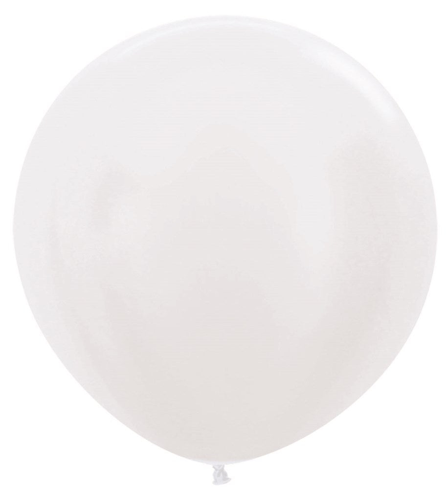 24-inch round pearl white latex balloon with a glossy finish.