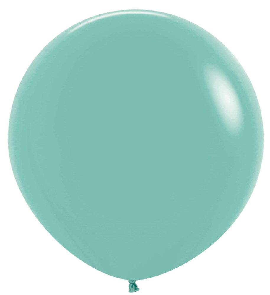 24-inch round latex balloon in robin’s egg blue with smooth, glossy finish.