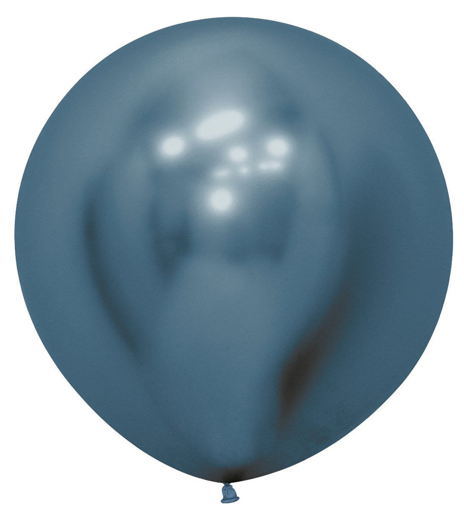 Glossy reflex blue 24-inch latex balloon with a smooth round shape and tied end.