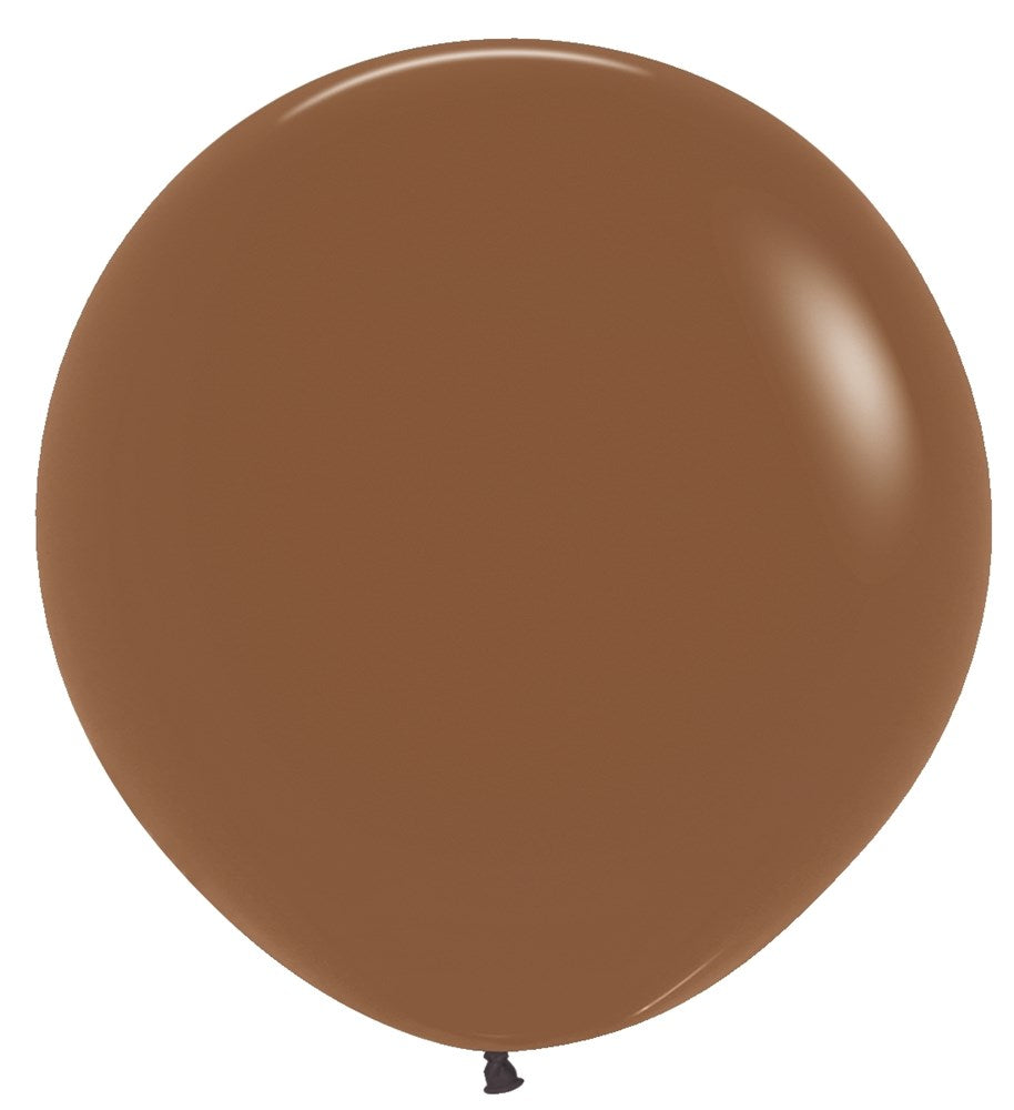 Round 24-inch coffee brown latex balloon with a glossy finish and tied black knot.