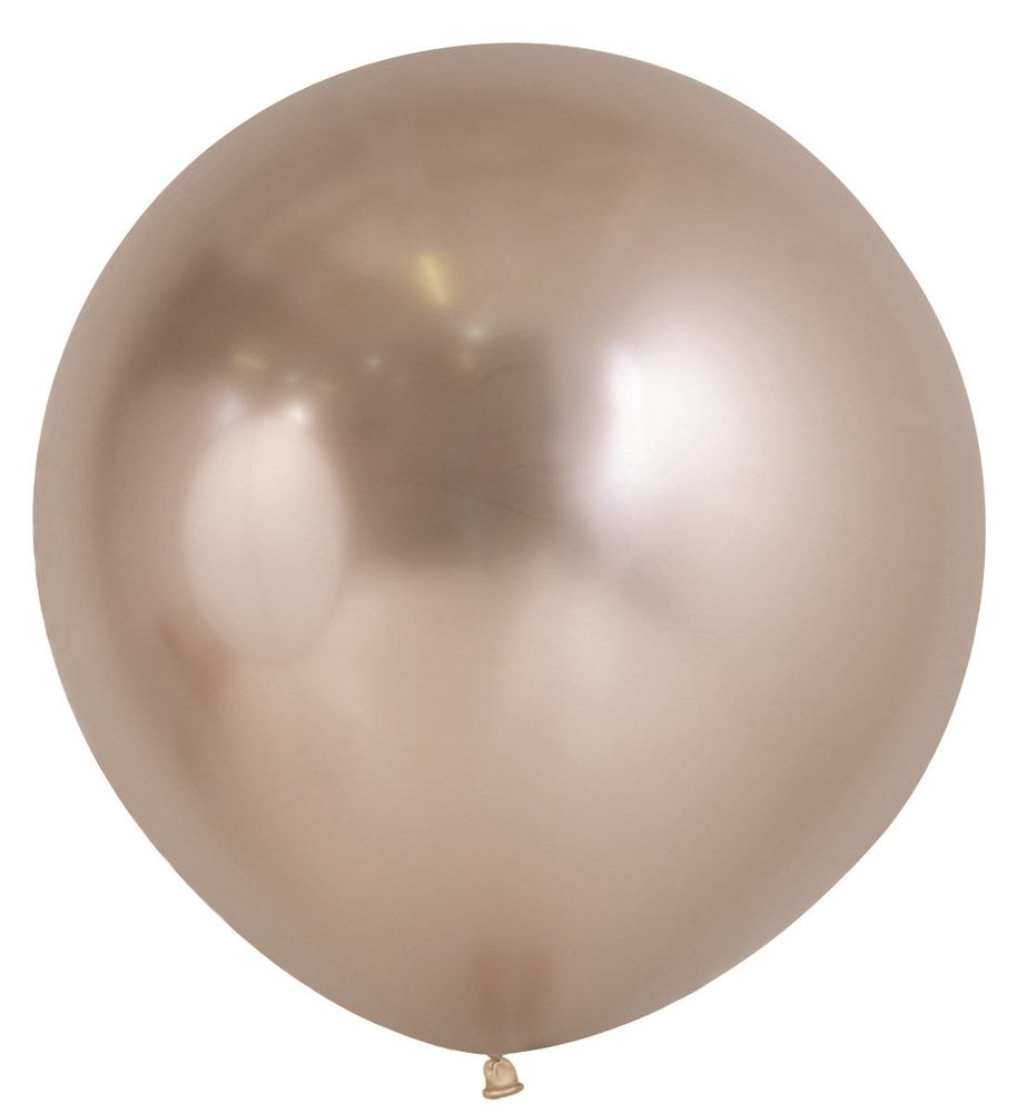 Round 24-inch champagne-colored latex balloon with a shiny, metallic finish.
