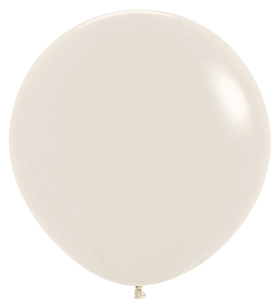 Large round pastel cream latex balloon inflated to full size with smooth, shiny surface.
