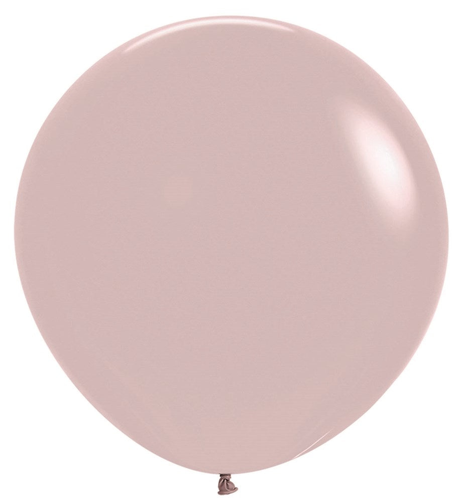 Pastel dusk rose round latex balloon inflated, smooth surface, 24-inch diameter.