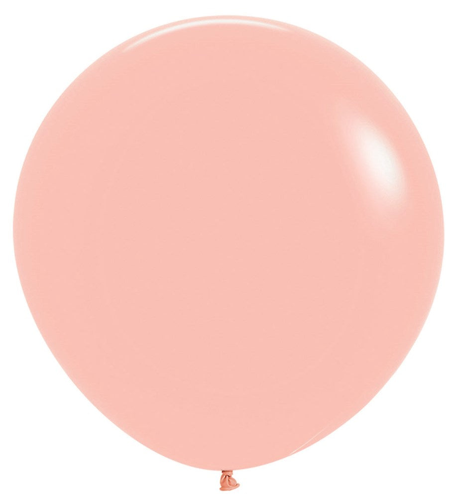 Large 24-inch pastel matte melon-colored round latex balloon inflated and tied at the bottom.