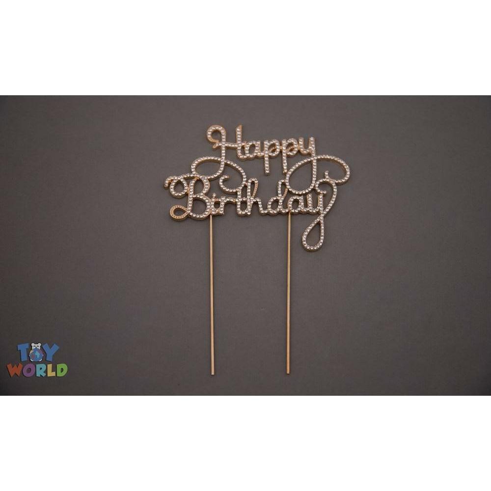 5inW x 4inH Rhinestone Cake Topper Happy Birthday - Gold - Toy World Inc