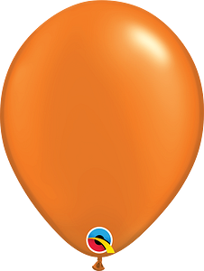 11-inch round pearl mandarin orange latex balloon inflated with a smooth, shiny finish.