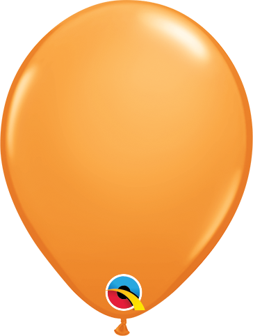 Bright orange latex balloon with a smooth, shiny surface and rounded teardrop shape.