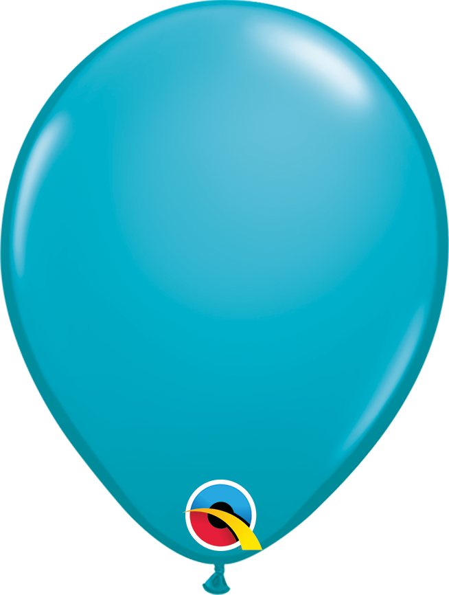 Glossy tropical teal round latex balloon, 5-inch size, smooth surface, inflated shape.