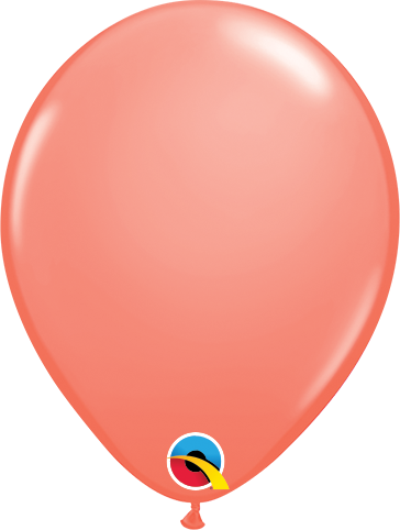Single 5-inch coral-colored latex balloon with a smooth, shiny surface and Qualatex logo near the bottom.