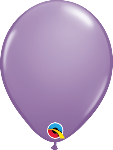 Round lilac latex balloon with a smooth surface and a small Qualatex logo near the tied end.