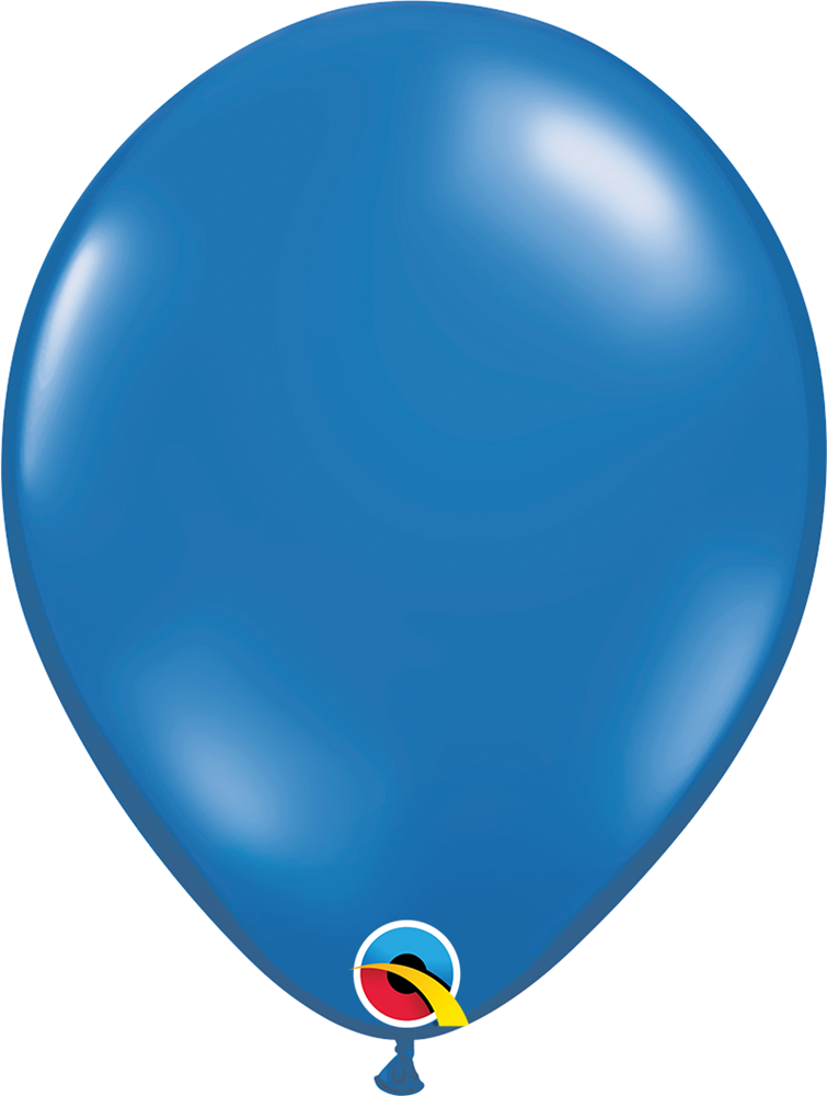 Glossy sapphire blue 11-inch latex balloon with tied neck and smooth surface.