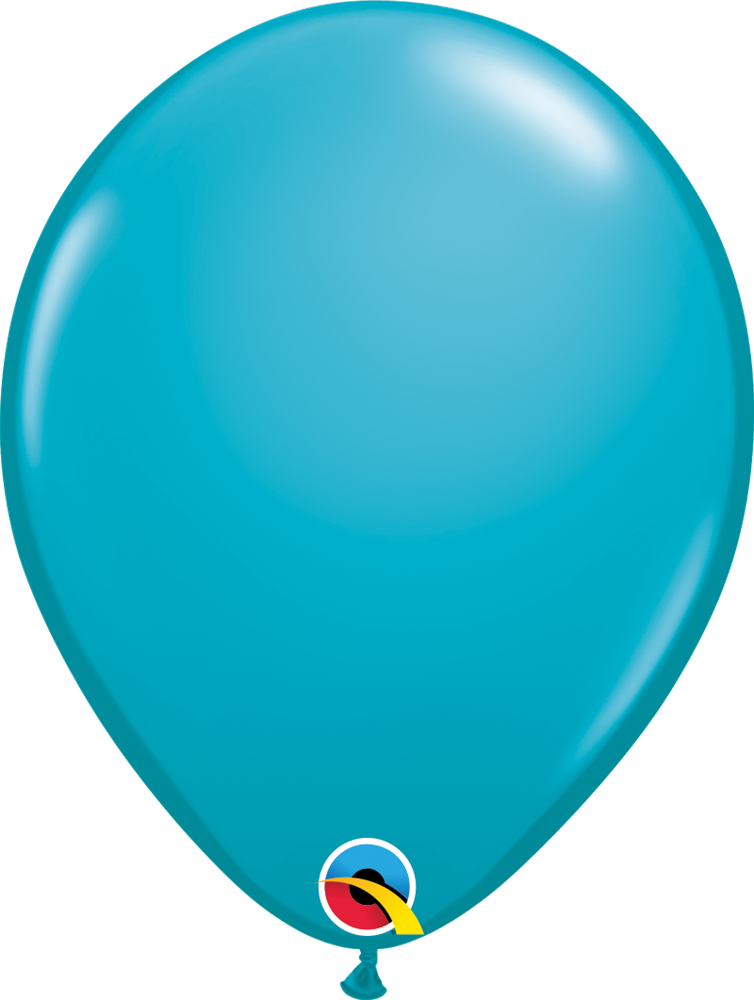 Glossy tropical teal latex balloon inflated with a smooth surface and round shape.