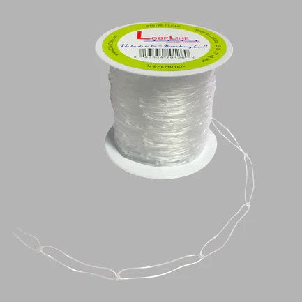 Spool of clear 100m flexible looped plastic string for personalized party decorations.