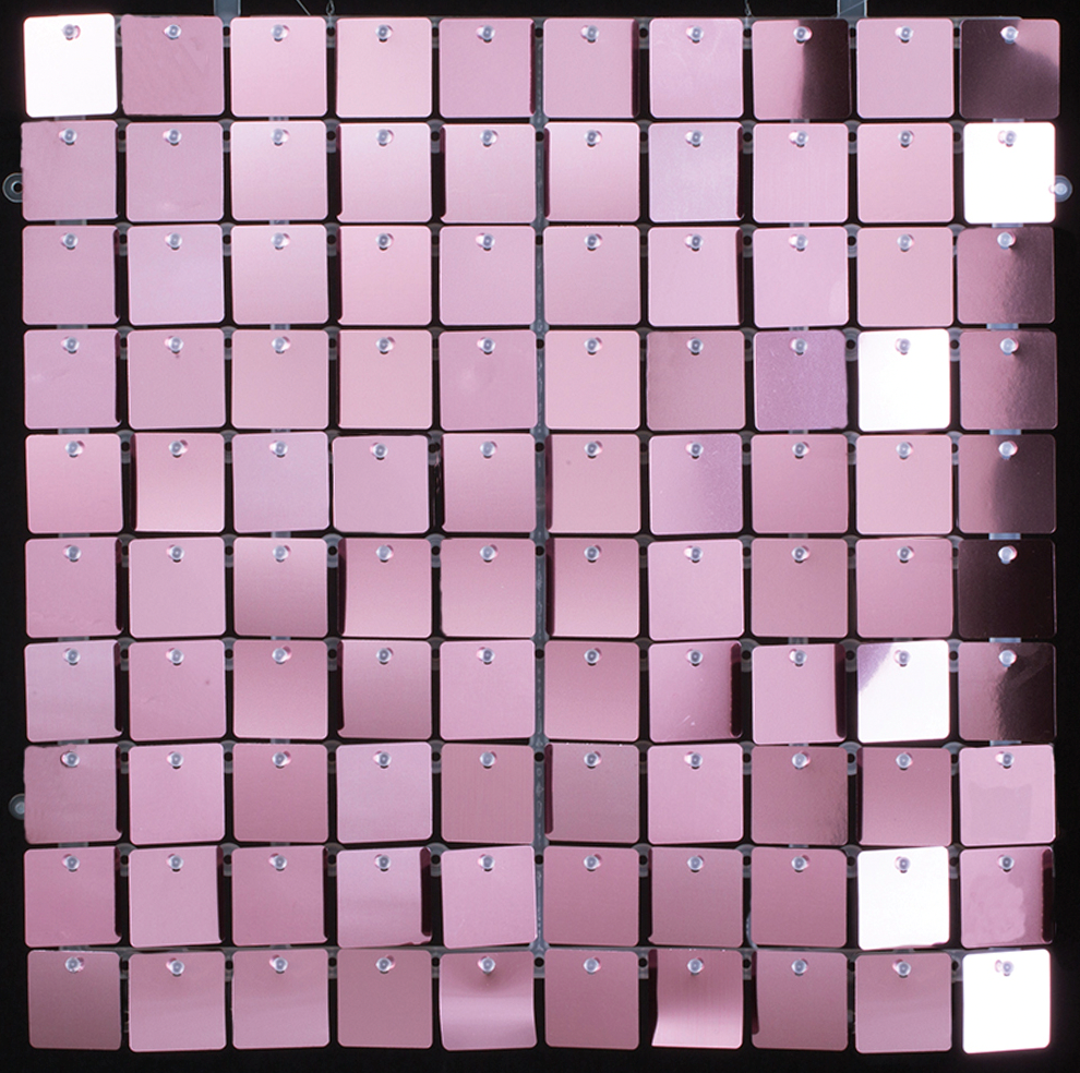 12x12 inch pink sequin wall panel with square reflective tiles for shimmering decor.
