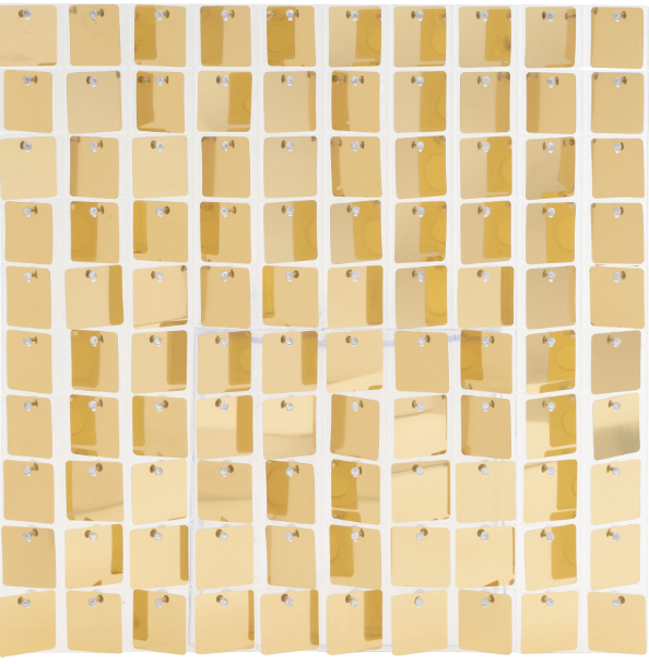 Champagne-colored square shimmer wall panels with a reflective, metallic finish arranged in a grid.