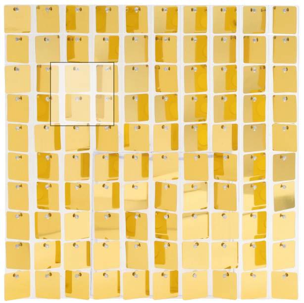 Gold square clear shimmer wall tiles with reflective, shiny surface arranged in a grid.