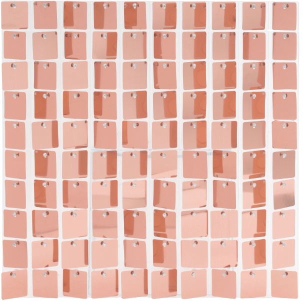 Rose gold square shimmer wall panel with reflective metallic tiles arranged in a grid pattern.