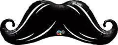 Large black foil balloon shaped like a curled mustache with glossy finish and smooth texture.