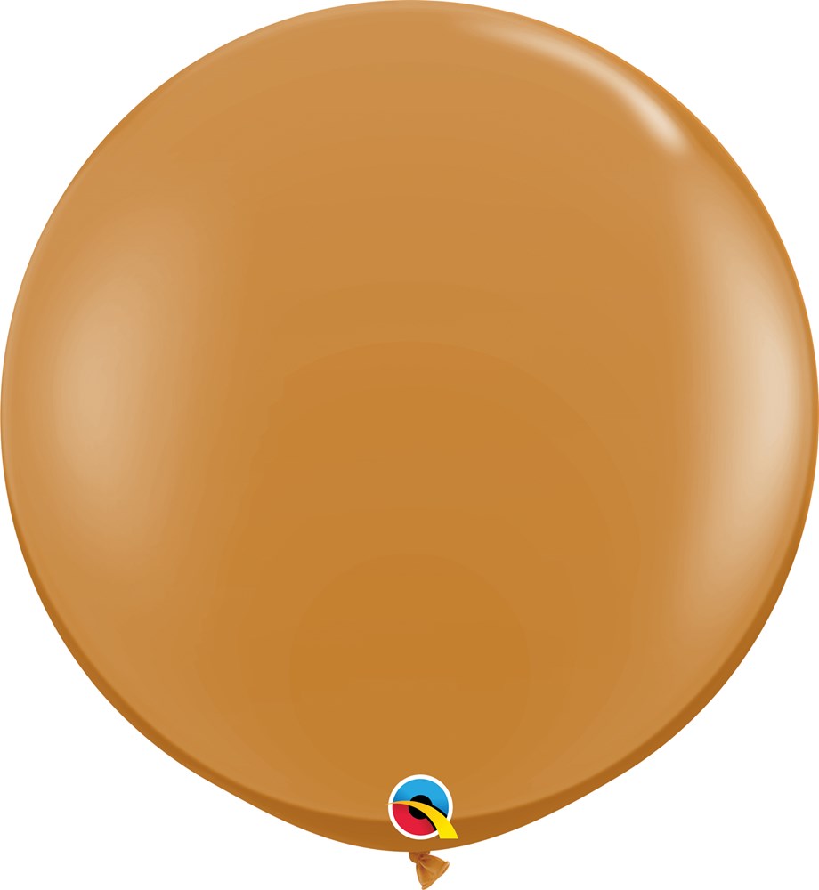 36-inch round mocha brown latex balloon with a smooth, matte finish.