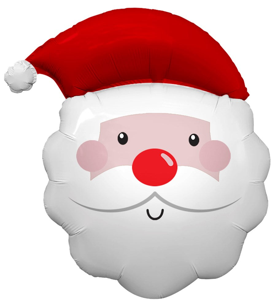 24-inch foil balloon shaped like Santa Claus face wearing a red hat with white trim.