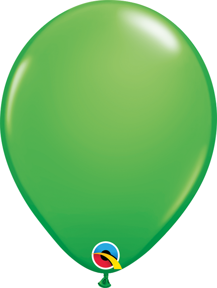 Glossy spring green latex balloon inflated to full 11-inch size with rounded teardrop shape.